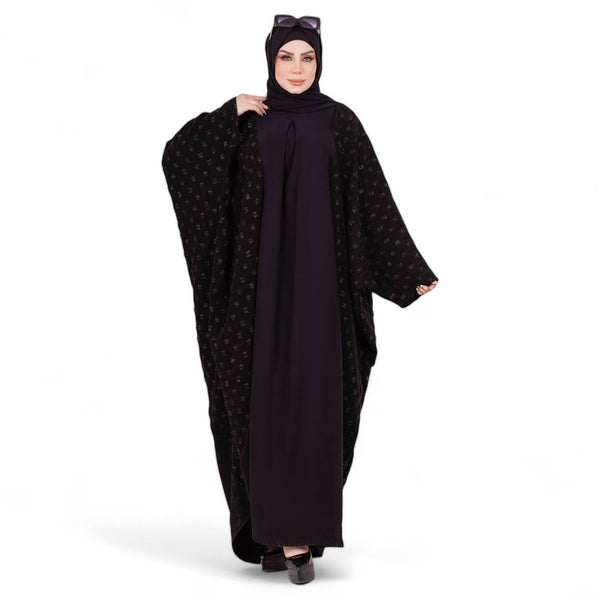 Luxurious Free-Size Korean Silk Abaya with Elegant Gray Stripes