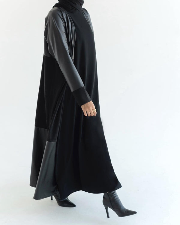 Faux Leather Fur-Lined Long Coat