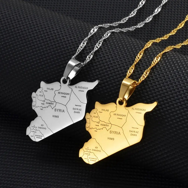 Syria Map Necklace with City Names