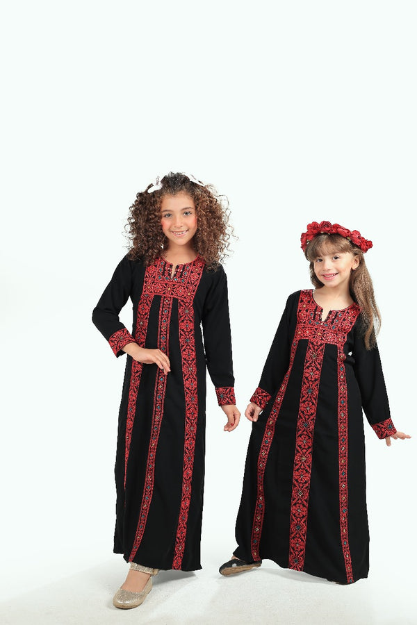 Palestinian Embroidered Red Abaya For Kids