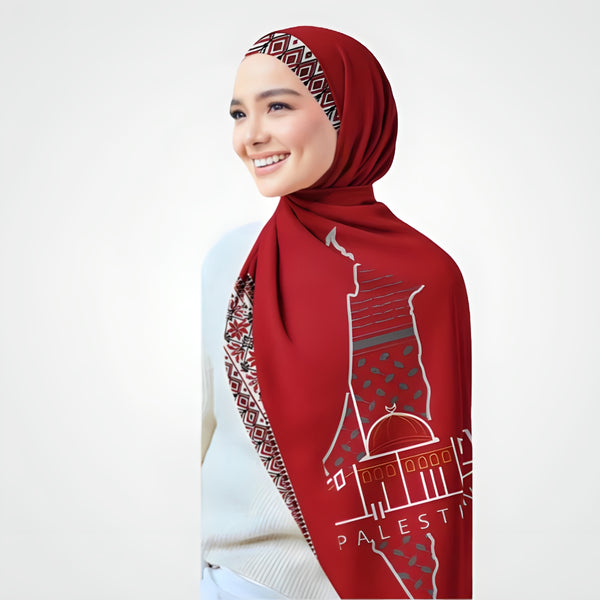 Écharpe en mousseline rouge avec carte de la Palestine
