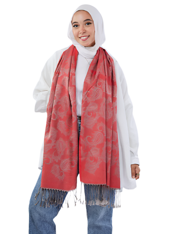 Pashmina Shawl Red - Light Grey