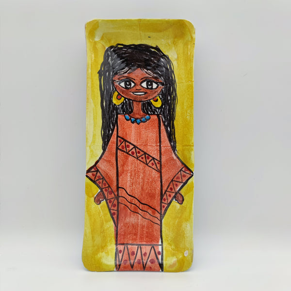 Hanging Rectangle Ceramic Plate with Nubian Girl Painting